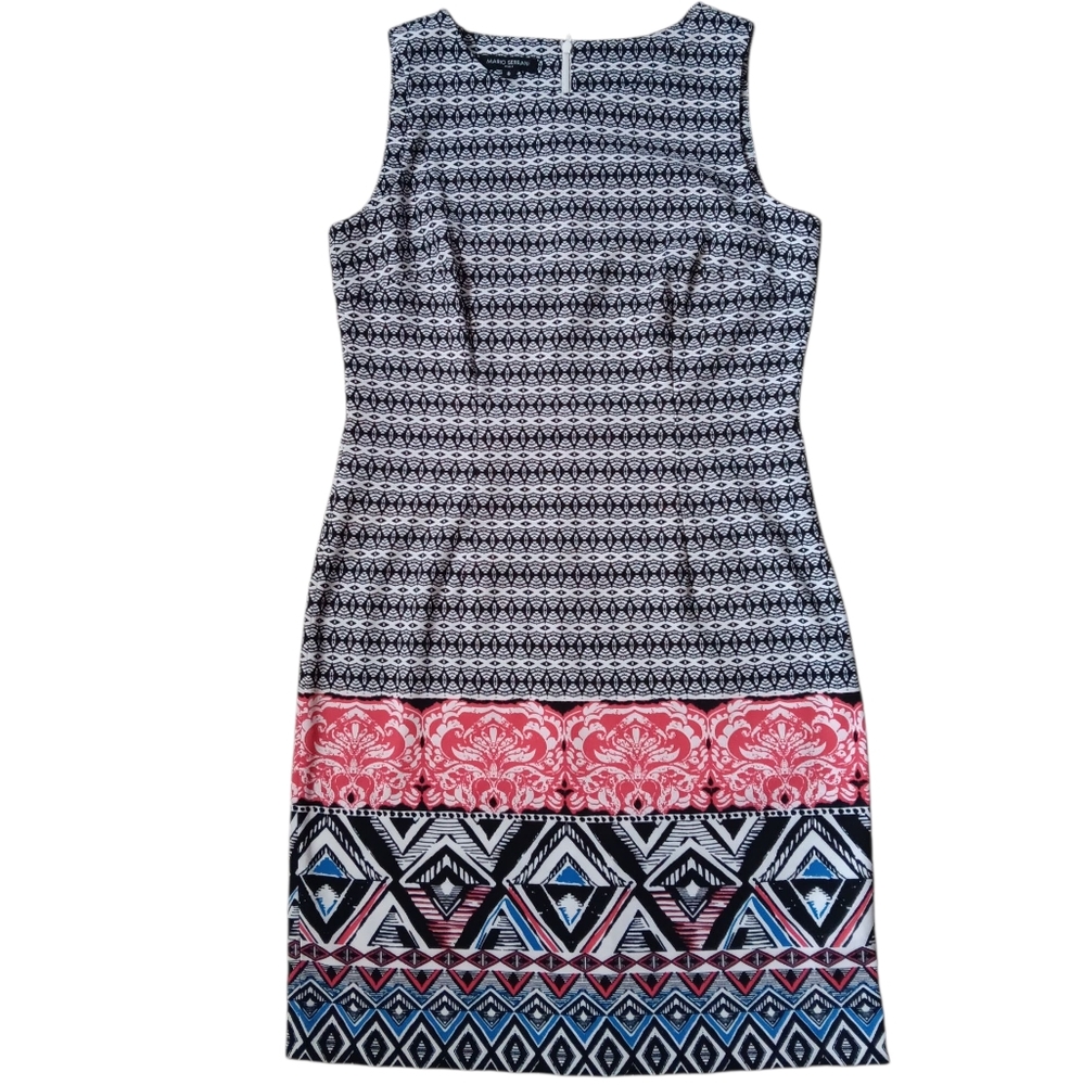 Mario Serrani Black, White, and Pink Patterned Midi Dress